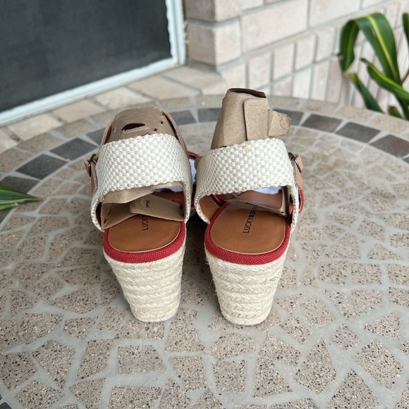 NIB Lucky Brand Women's Maeylee Espadrille Wedge Sandals Rancho Red Canvas 9.5 - Picture 5 of 6